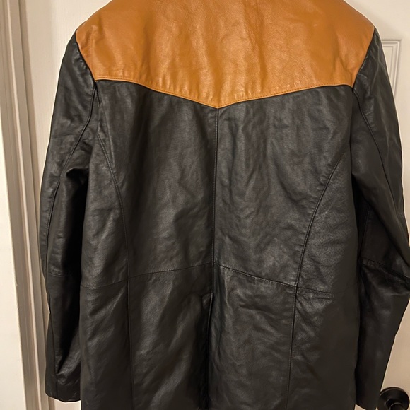 USA leather jacket, men’s L,  real leather, black and tan - Picture 5 of 11